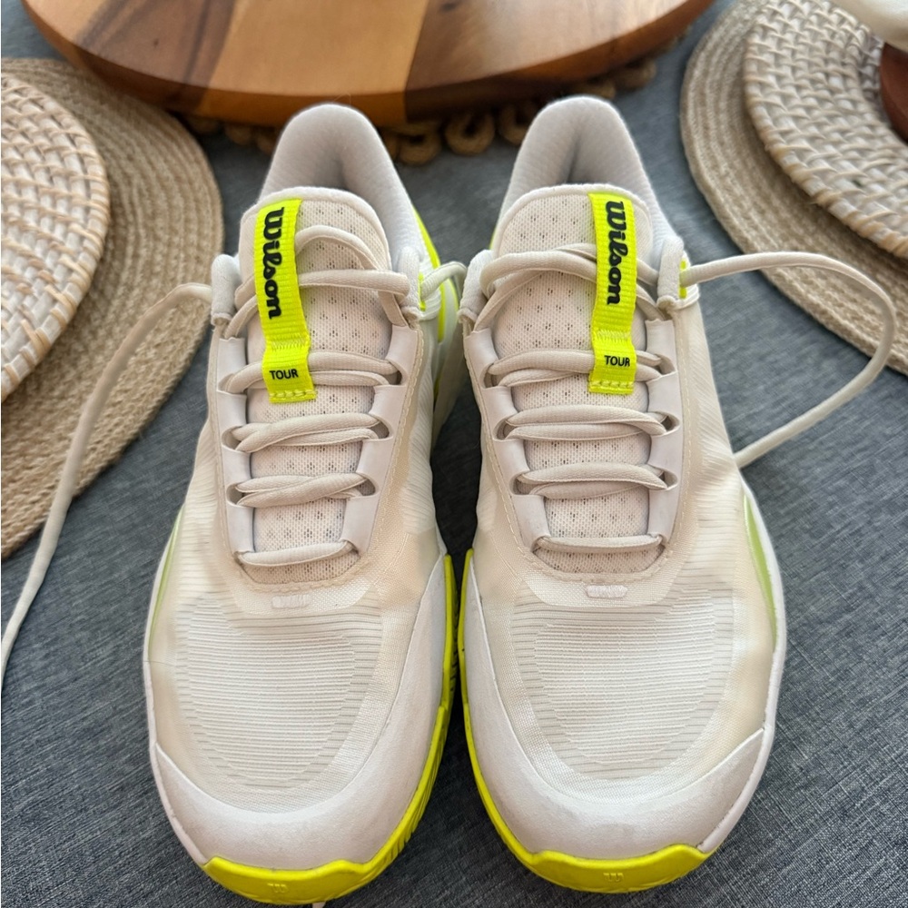 Wilson White and Neon Yellow Sneakers- court, pickleball